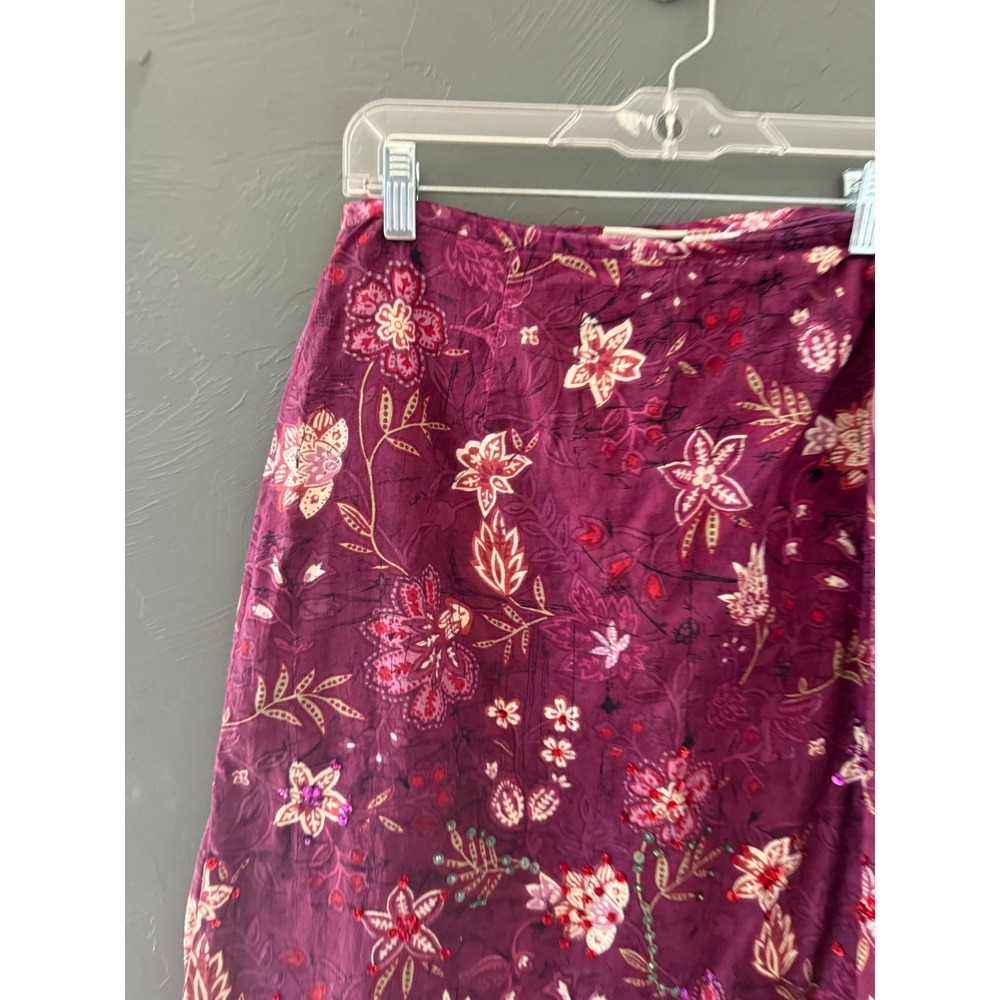 White Stag Y2k Purple Floral Sequin Beaded Midi Skirt A-Line Rayon Plum Fairy 10